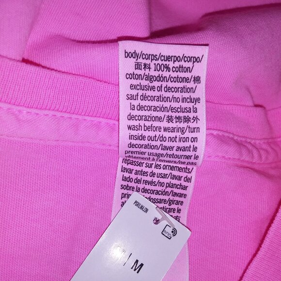 Victoria Secret PINK Tee T Shirt Medium Neon Pink Solid Short Sleeve Crew Neck G - Picture 8 of 9